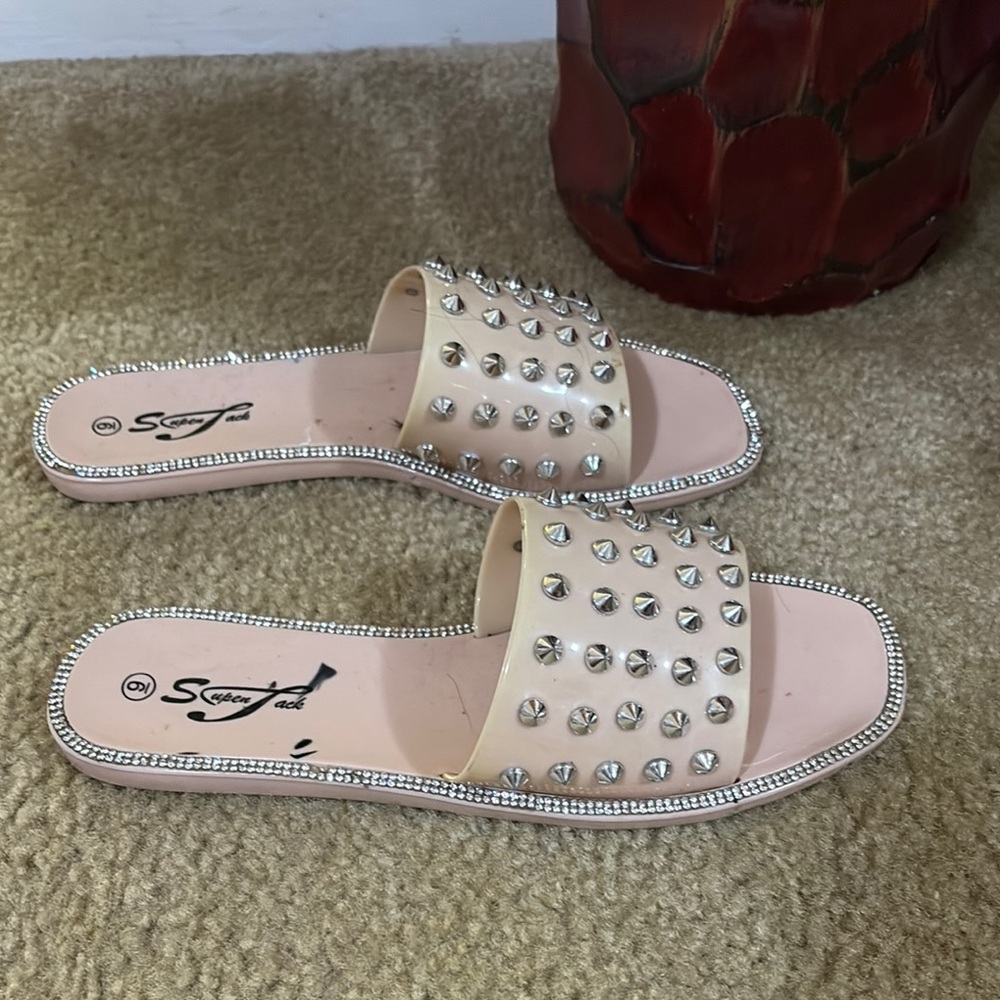 Cream Studded Women's Slides